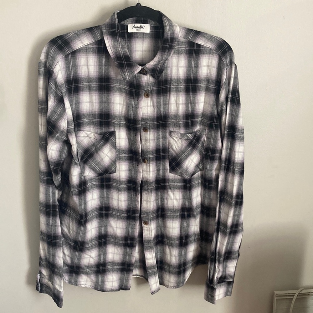 Black & White Plaid Button-Down Shirt
